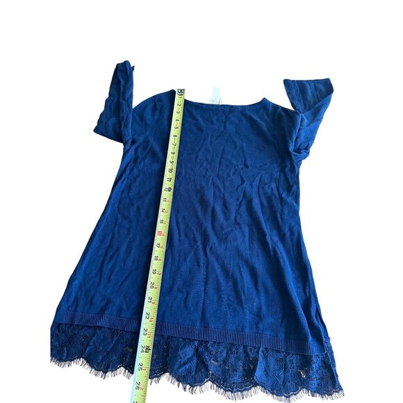 Chicos 3/4 Sleeve Lace Hem Navy Top Size 00 Layering Piece Office Thermal - Picture 5 of 12